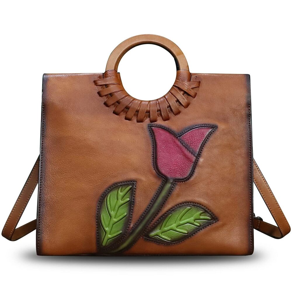 9436 Leather Top Handle Handbag Vintage Satchel Retro Cowhide Handmade